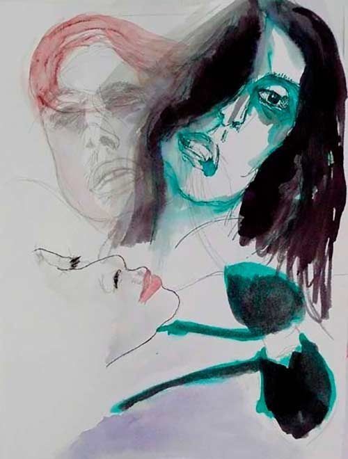 Un primer plano de una pintura del rostro de una mujer.