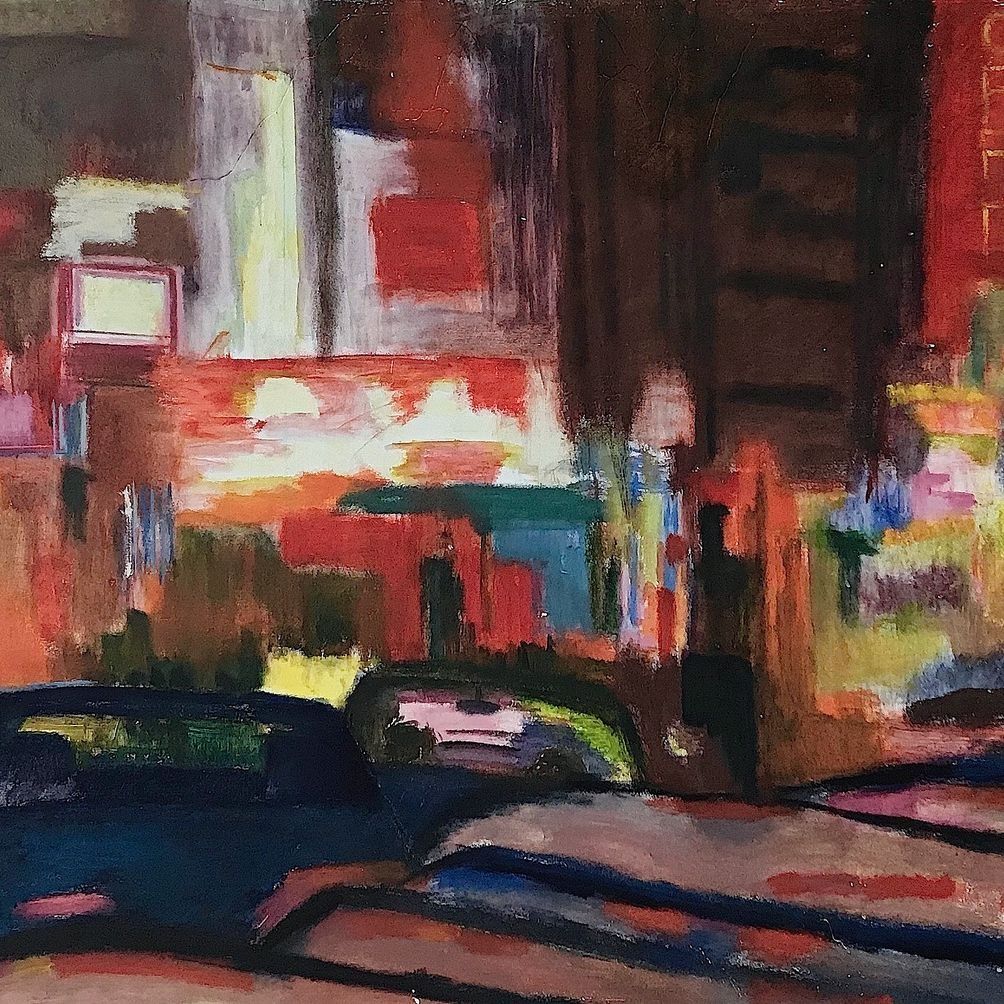 Un primer plano de una pintura con muchos colores.