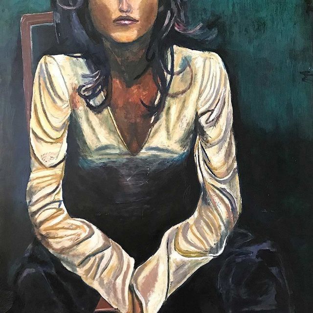 Un cuadro de una mujer sentada en una silla