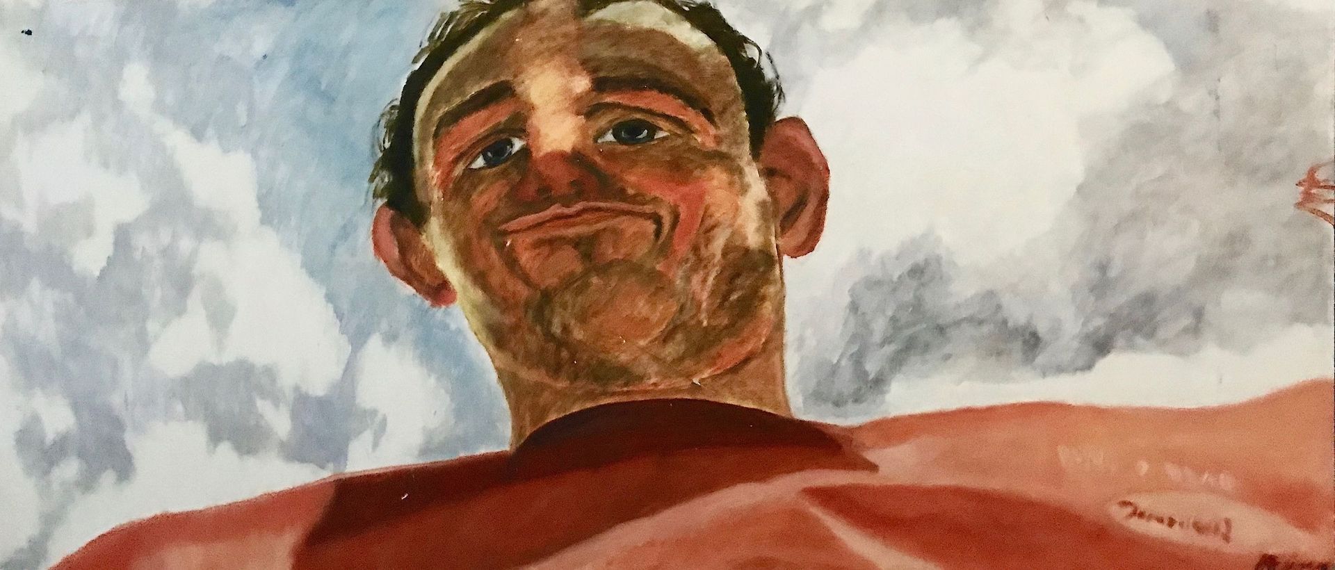 Un cuadro de un hombre mirando al cielo.