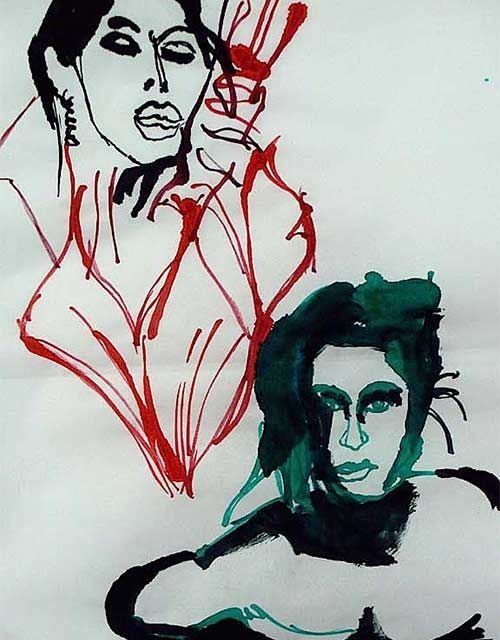 Un dibujo en blanco y negro de un hombre y una mujer.