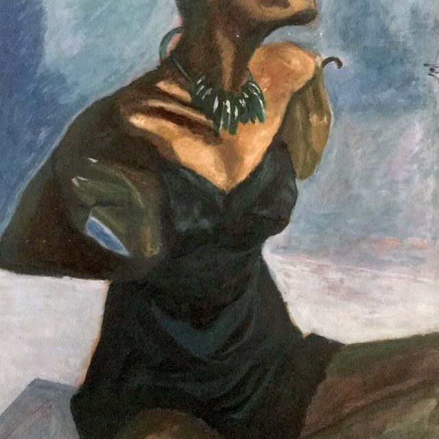 Una pintura de una mujer con un vestido negro