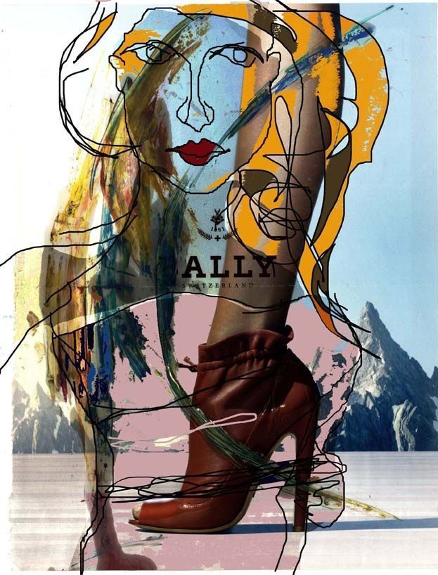 Una pintura de una mujer que lleva un par de botas de lana.