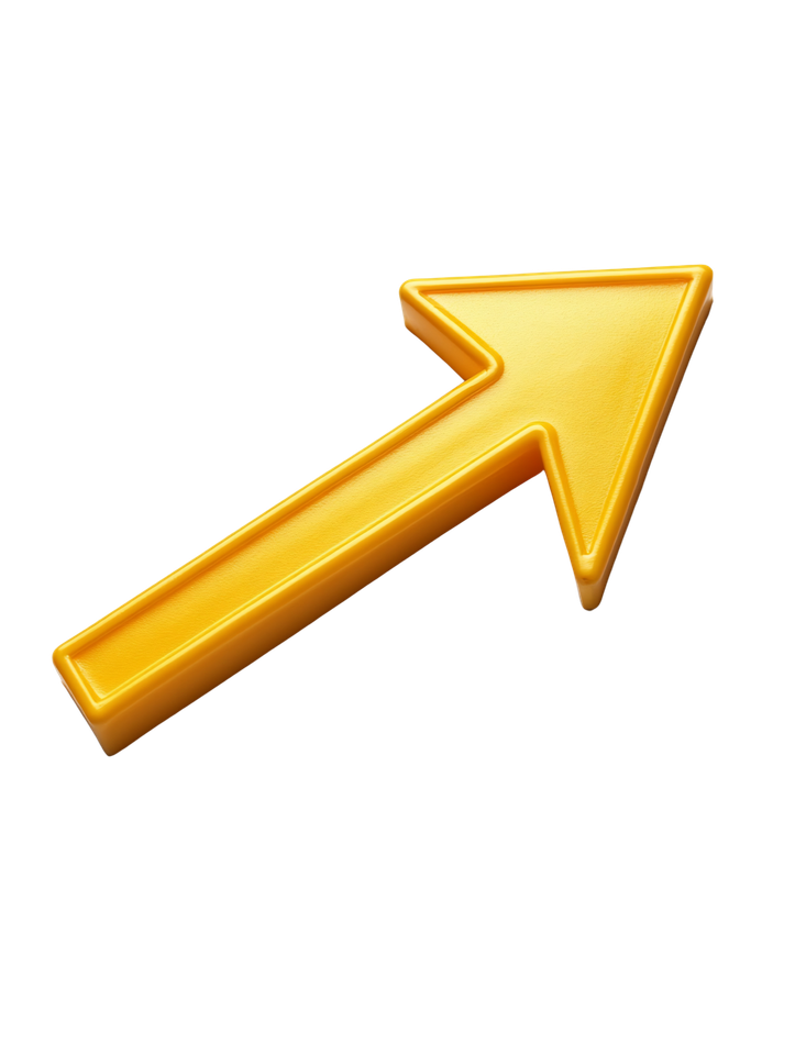 Flèche jaune pointant vers le haut et vers la droite.