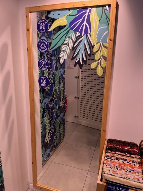 Miroir avec décoration tropicale colorée.