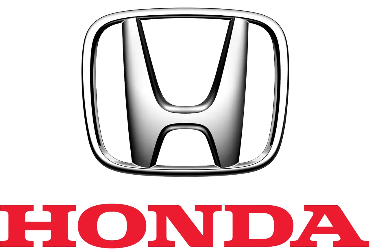 Logotipo de Honda con texto rojo.