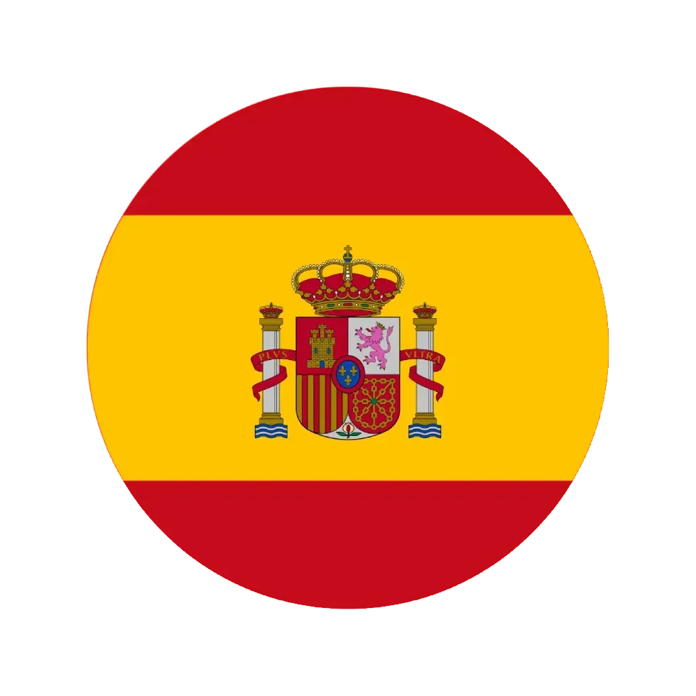 Bandera de España, franjas horizontales rojas y amarillas, escudo en el centro.