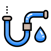 Una tubería azul con una gota de agua sobre ella.
