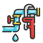 Una ilustración de dibujos animados de una tubería con una gota de agua saliendo de ella.