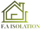 Logo vert : contour de la maison avec « FA ISOLATION » en dessous.