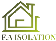 Logo vert : contour de la maison avec « FA ISOLATION » en dessous.