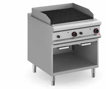 Parrilla de gas industrial de acero inoxidable con superficie de cocción acanalada 