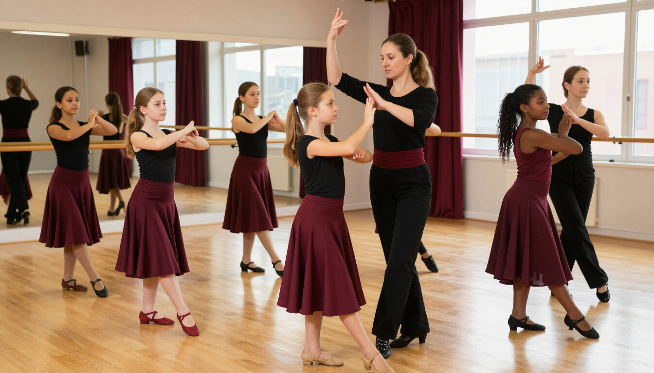 Alumnos principiantes aprendiendo los primeros pasos de flamenco en un aula de baile