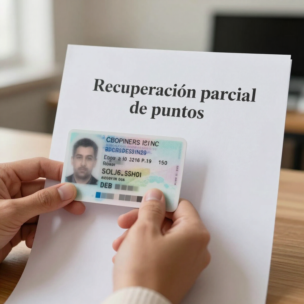 Unas manos sostienen una tarjeta frente a un papel que dice «Recuperación parcial de puntos».