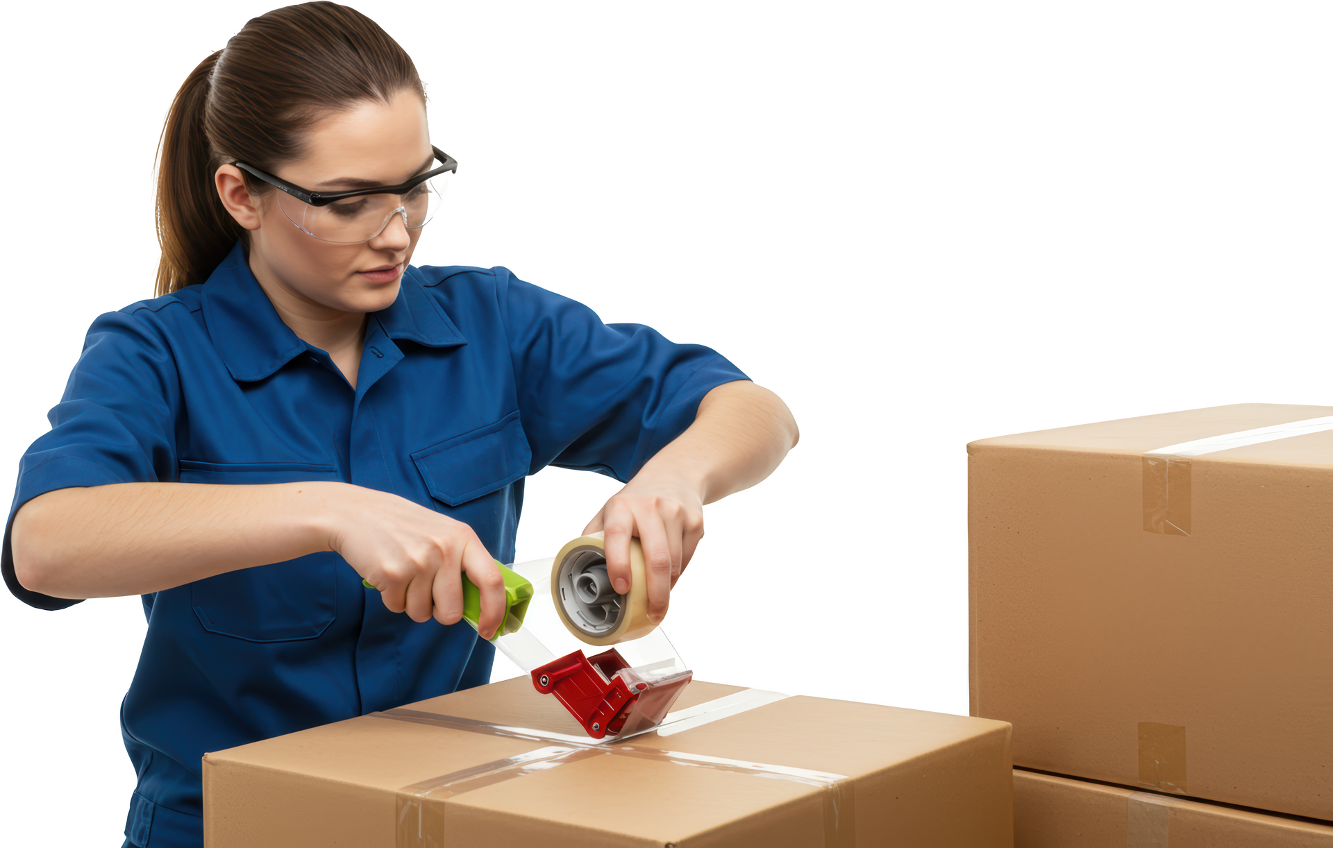 Femme qui scotche un carton