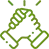 Un icono verde, estilizado y dibujado con líneas, que representa dos manos agarrándose las muñecas en señal de unidad o apoyo.
