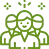 Un icono lineal de color verde oliva claro que representa tres figuras estilizadas con una brillante explosión estelar sobre ellas.
