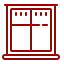 Ein rotes Fenstersymbol auf weißem Hintergrund.