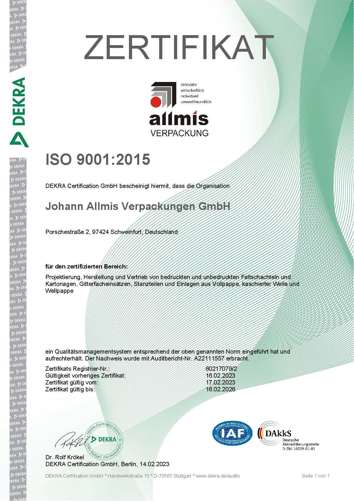 ZertifikatISO9001 2015 bis 2026