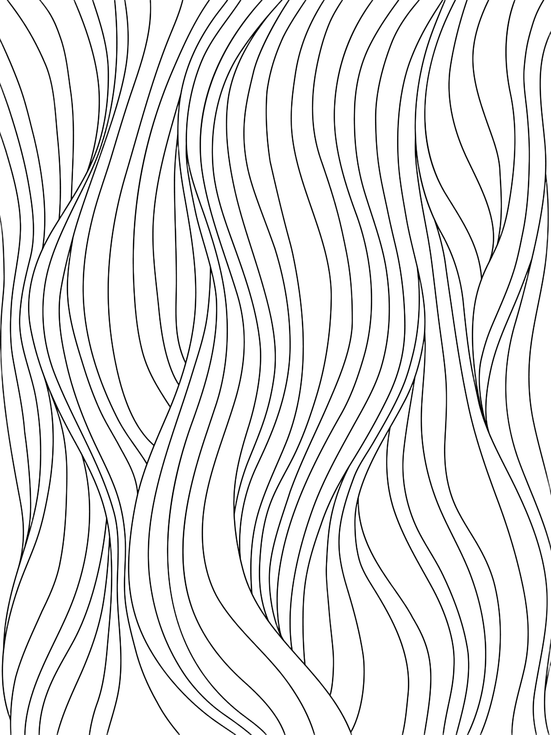 Œuvre d'art abstraite de lignes fluides en noir et blanc.