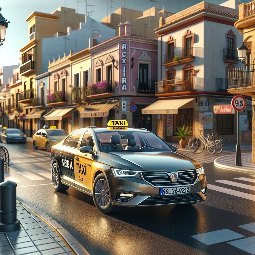 Taxi moderno circulando por las calles del centro de Alzira, Valencia