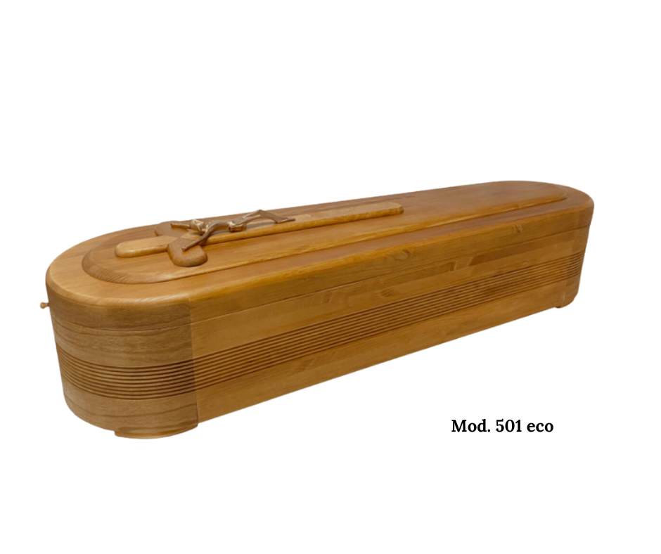 Un ataúd de madera con una cruz encima.