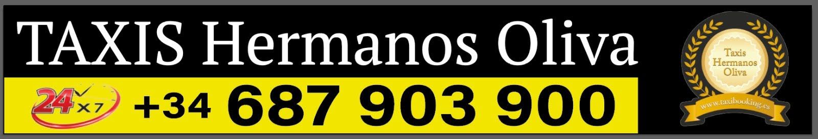 Un cartel amarillo que dice taxis hermanos oliva.