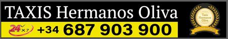 Un cartel amarillo que dice taxis hermanos oliva.