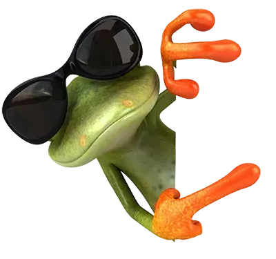 Ein Frosch mit einer Brille, der auf den Text zeigt