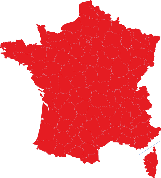 A red map of france is shown on a white background