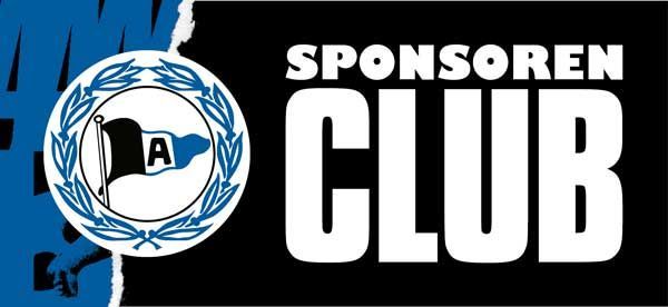 Logo des Sponsorenclubs von Arminia Bielefeld. Zeigt das Vereinslogo und den Schriftzug „SPONSOREN CLUB“ in Weiß auf schwarzem Hintergrund.