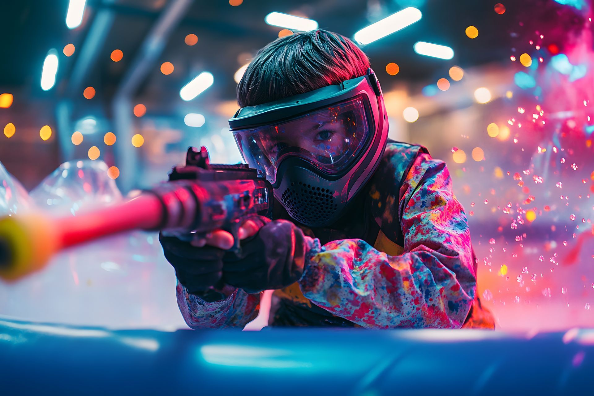 Un enfant qui fait du paintball