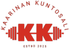 Punainen logo Kaarinan Kuntosalille ja levytanko