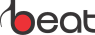 Logotipo de «beat» en negro y rojo, con un círculo rojo dentro de la letra «b»