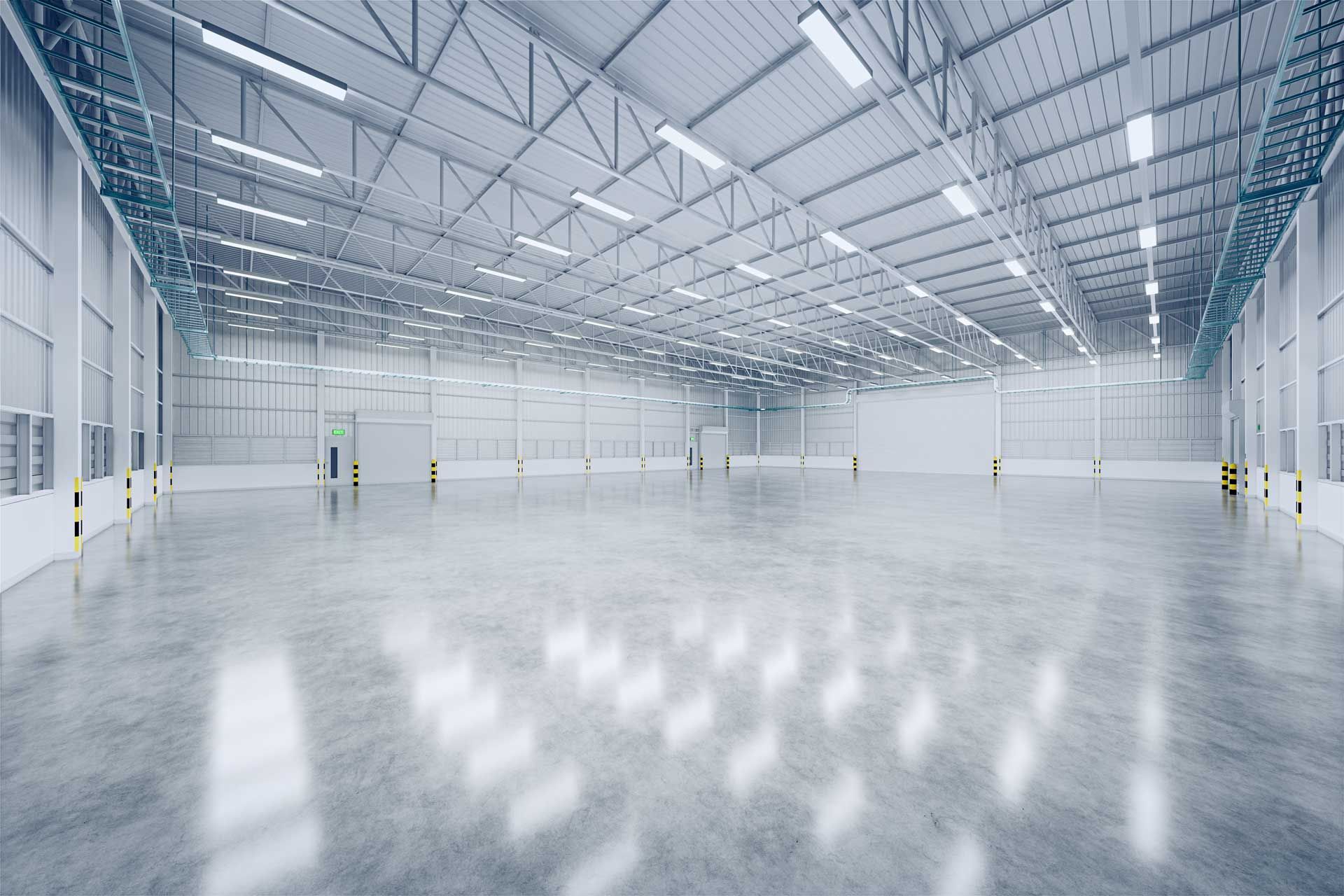 Vue intérieur d'un hangar de stockage industriel