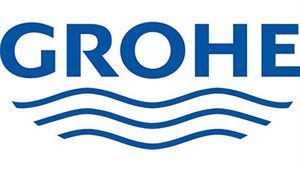 Das Grohe-Logo ist blau und weiß mit Wellen.