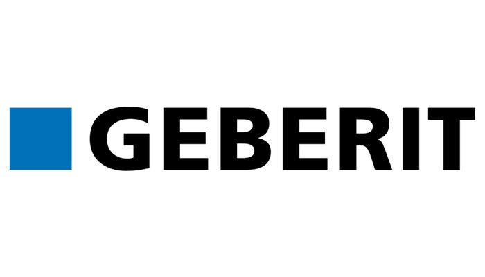Das Geberit-Logo ist schwarz und blau auf weißem Hintergrund.