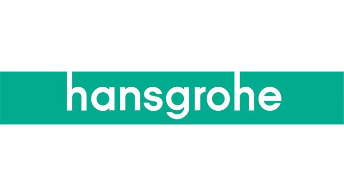 Das Logo von Hansgrohe ist grün und weiß auf weißem Grund.