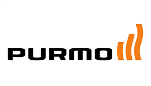 Ein schwarz-orangefarbenes Logo für Purmo auf weißem Hintergrund