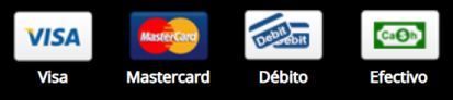 Visa Mastercard y Débito Efectivo se muestran sobre un fondo negro