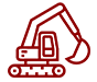 Un icono de excavadora roja sobre un fondo blanco.