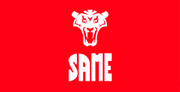 Un fondo rojo con una cabeza de tigre blanca y la palabra mismo.