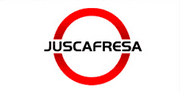 El logotipo de juscafresa es un círculo rojo con la palabra juscafresa dentro de él.