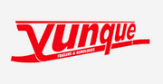 Un logotipo rojo y blanco para yunque sobre un fondo blanco.