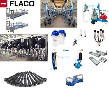 Un collage de imágenes de vacas, máquinas de ordeño y otros equipos.