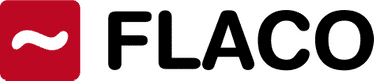 Un logo para flaco con un cuadrado rojo y letras negras.