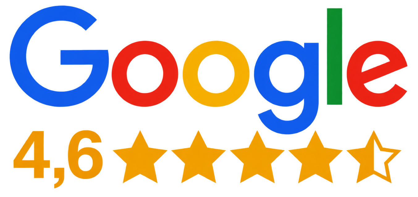 Google-logo, jonka arvosana on 4,6 tähteä: neljä kokonaista tähteä ja yksi puolikas tähti