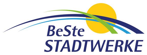 Ein Logo für beste Stadtwerke mit einer Sonne in der Mitte.