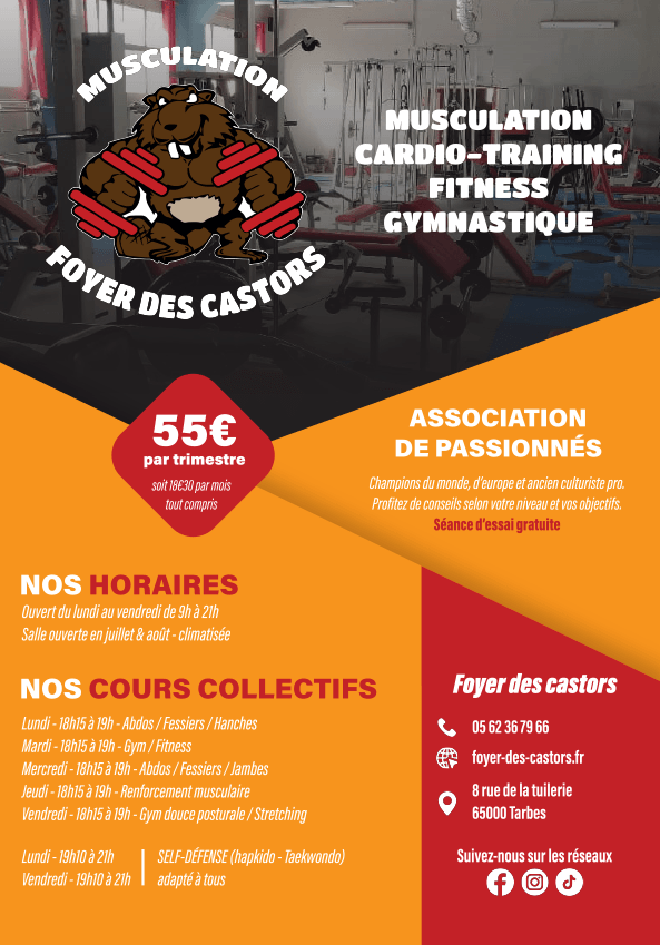 Brochure de la salle de musculation le Foyer des Castors avec les activités et les tarifs de présenté