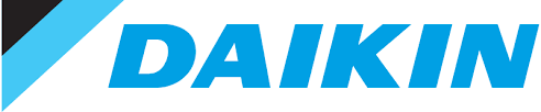 Logo Daikin avec le texte bleu DAIKIN et une bande colorée en angle sur la gauche.